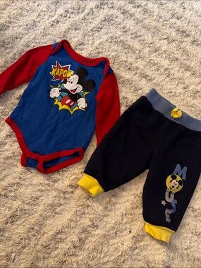 3-6m vintage Mickey Mouse Blue & Red Kapow One-Piece with Navy Pants
